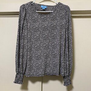 CeCe long sleeve black & white blouse w/open back, size S